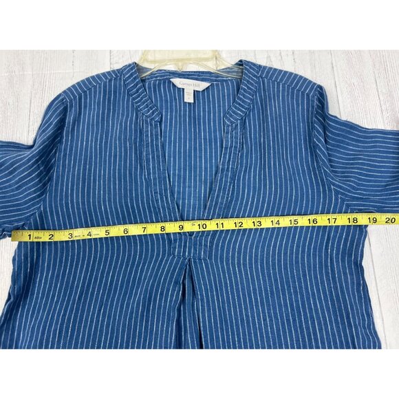 Garnet Hill Womens Blue & White Striped 100% Linen Tunic Dress V-Neck 3/4 Sleeve - Picture 4 of 15